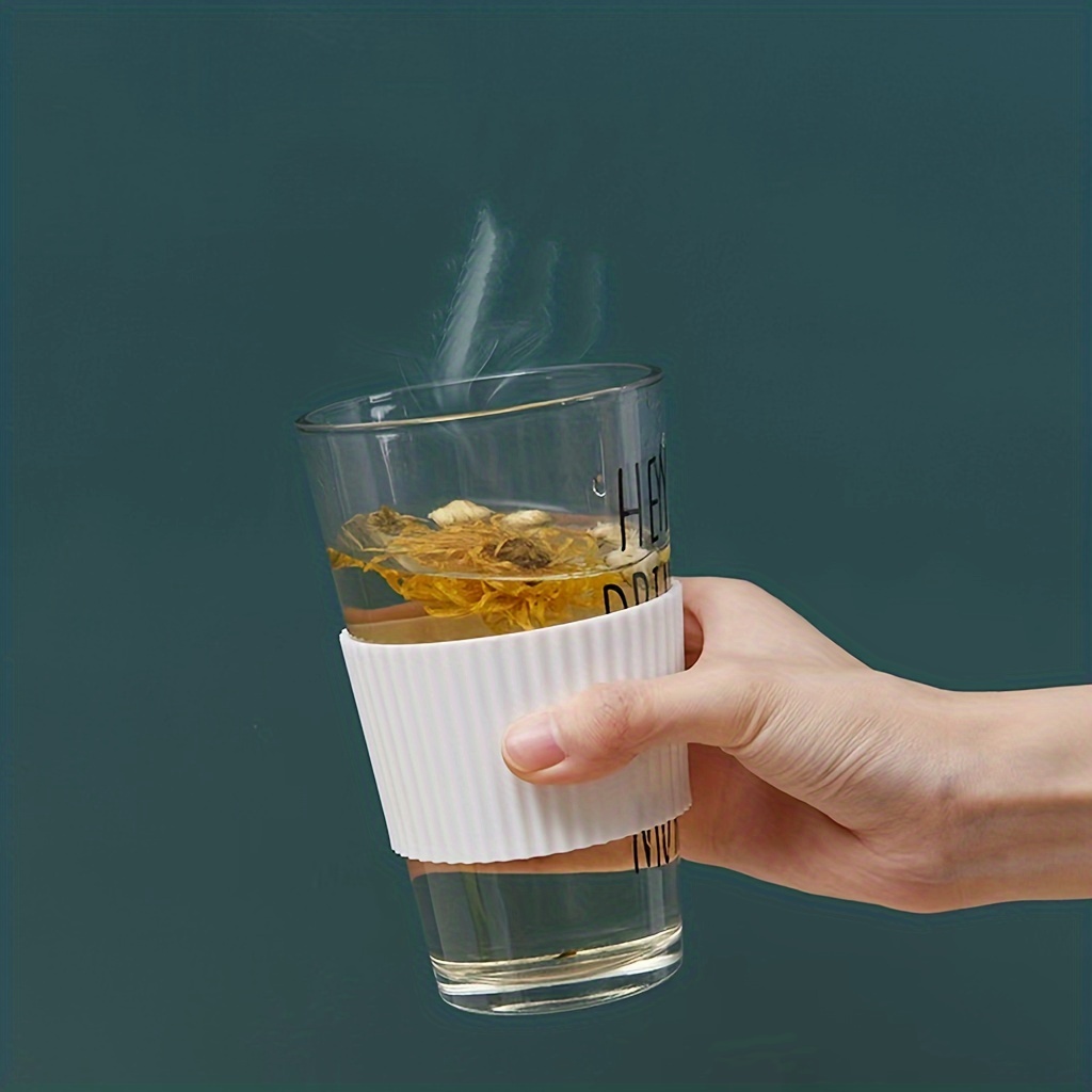 Glass Cup With Silicone Sleeve Water Cup With Non slip Heat - Temu