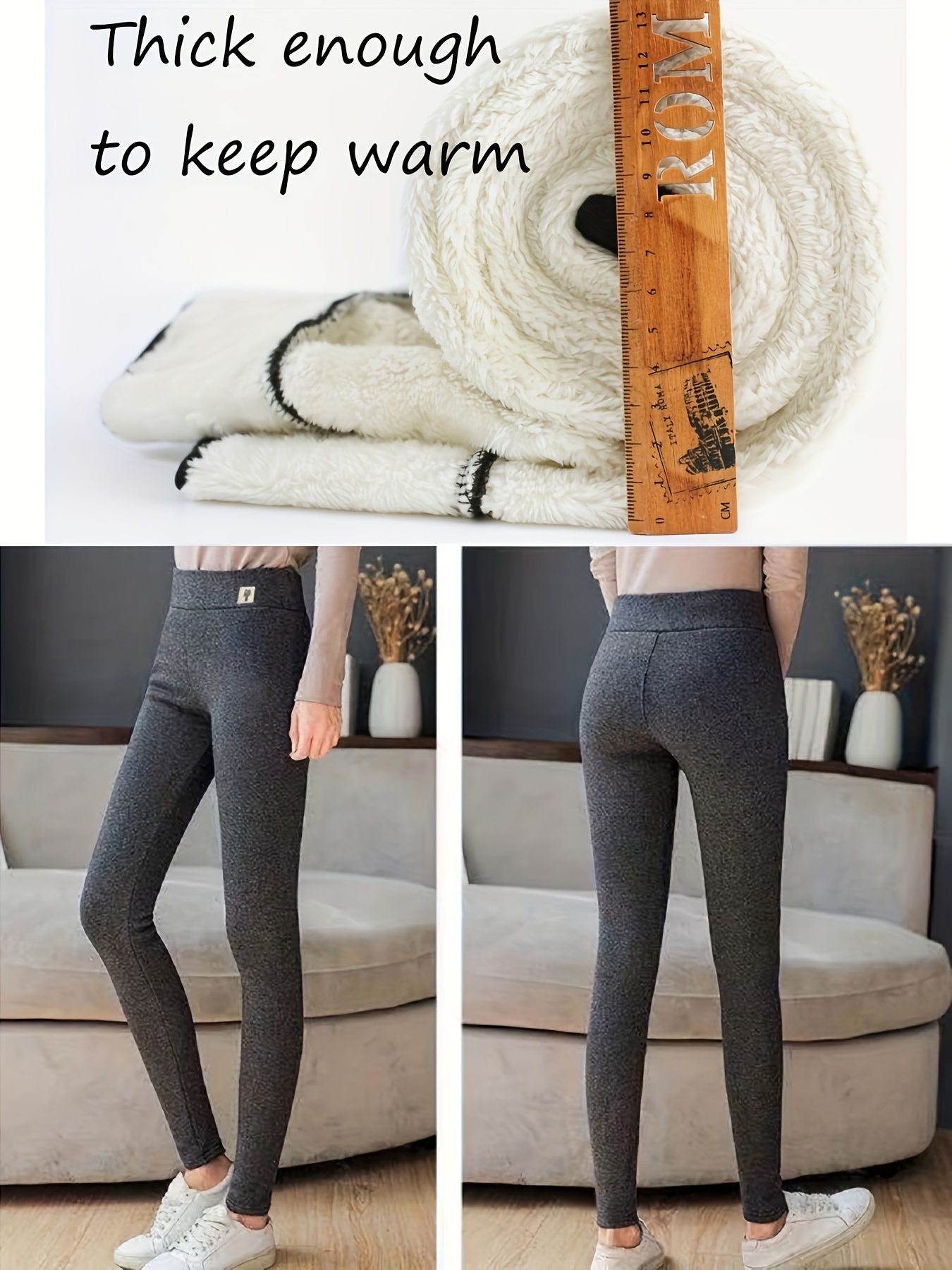 Women's Fleece Warm Leggings For Winter, High Stretch Solid Color Fleece  Soft Pants, Women's Athleisure