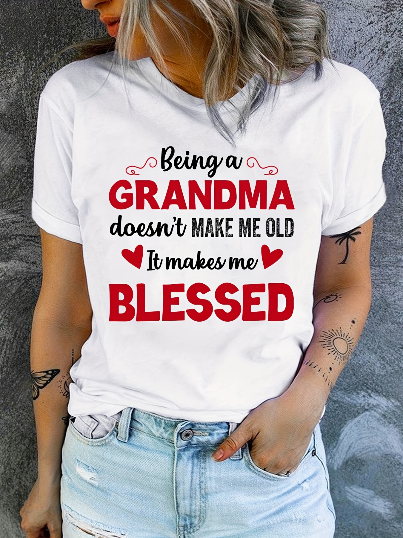 Blessed Grandma Print T shirt Mother's Day Short Sleeve Crew - Temu