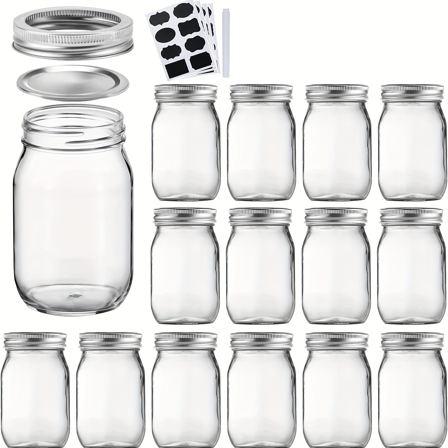 Whiteboard Mason Jars With Silver Lids For Kitchen Storage, Pickles, And Spice  Jars - Includes Wide Mouth Stickers And Whiteboard Pens - Temu
