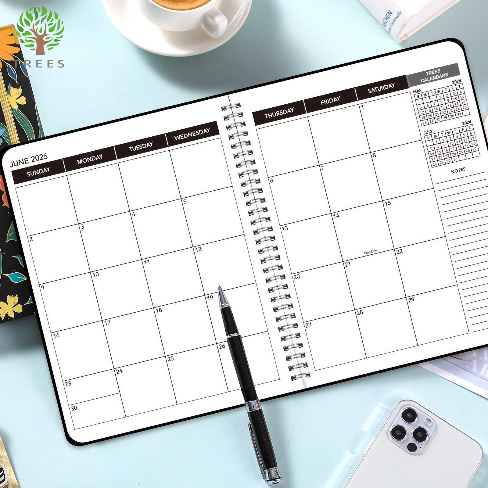 

Trees 1pc 2024-2025 Monthly Calendar Planner Spiral 24 Months Office Planner From Jan 2024 - Dec 2025 - 11"*9" Time Management Personal Agenda To Increactive Productivity Organize, 32 Sheets/64pages