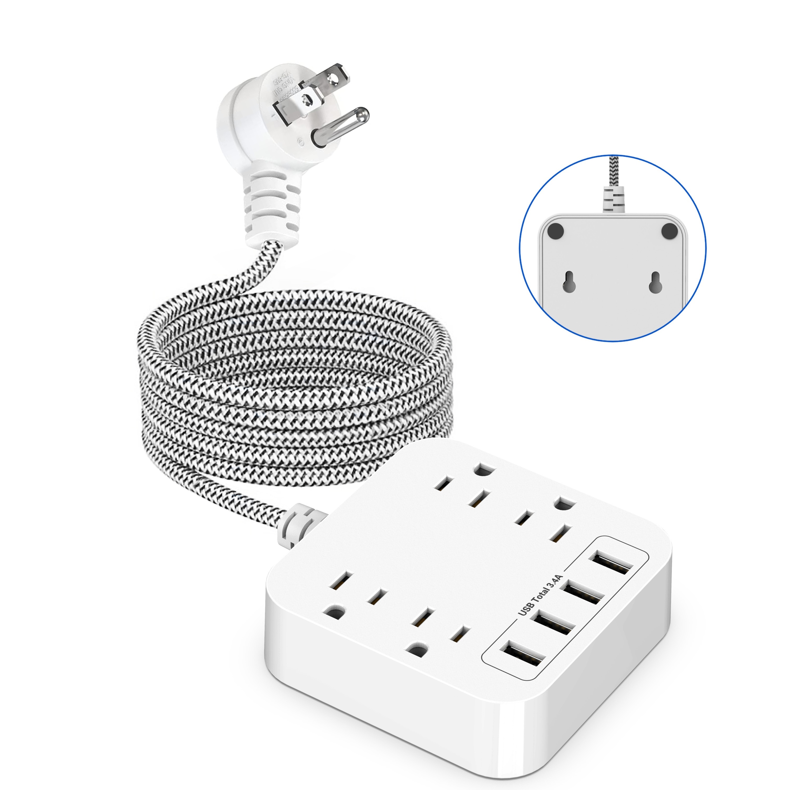 Us Plug Extension Cord Power Strip 4 Ac Outlets 3 Usb Ports - Temu