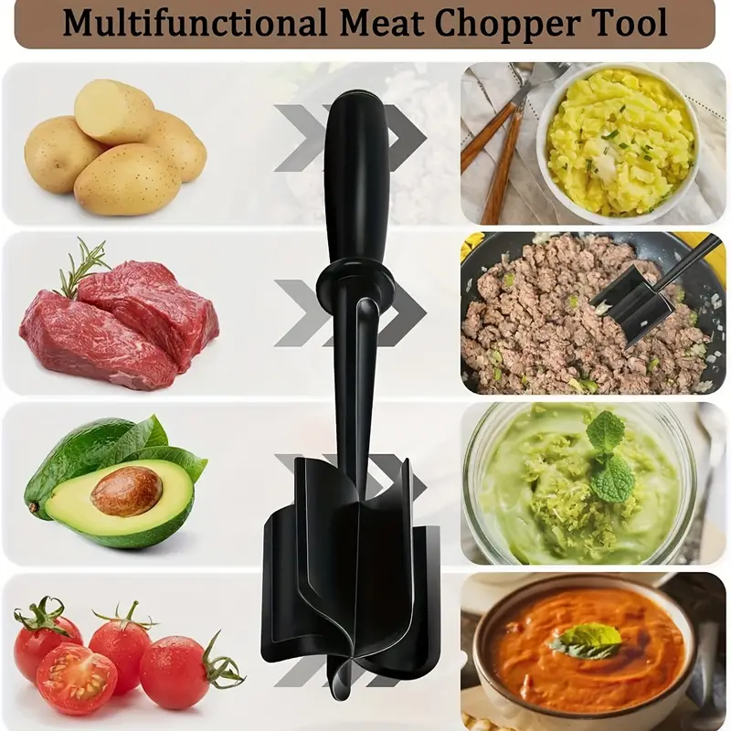 Upgrade Meat Chopper, Heat Resistant Meat Masher for Hamburger Meat, Ground Beef Smasher, Nylon Hamburger Chopper Utensil, Ground Meat Chopper, Non