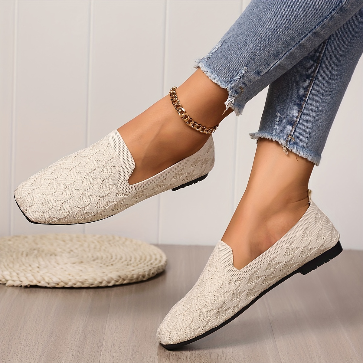 Square Toe Ballet Flats Slip On Shoes Casual & Comfy
