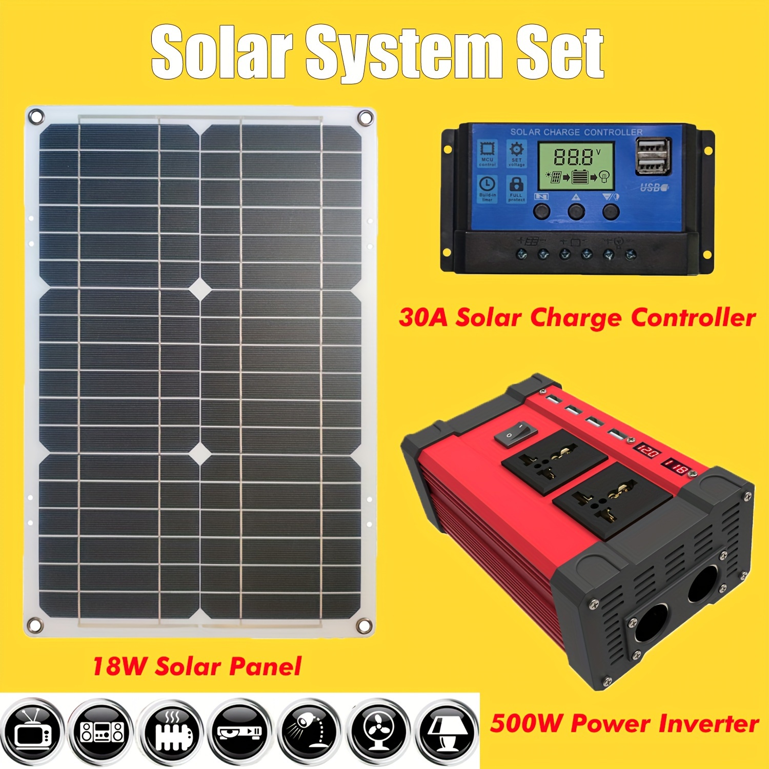 energía solar – Kit panel solar con inversor y paneles solares – Inversor  coche con adaptador USB dual