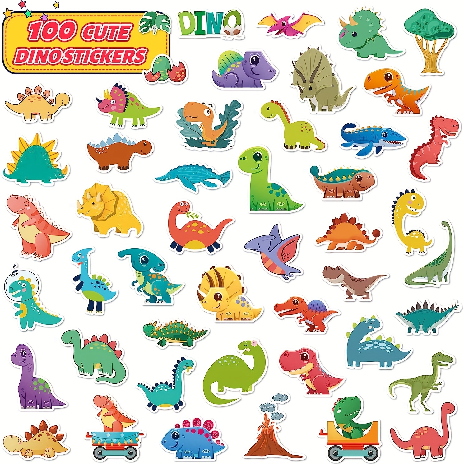 Dinosaur Stickers 100 Pcs Waterproof Vinyl Stickers for Water Bottle Dino  Stickers for Boys Stickers for School Students Laptop Kids Friendly