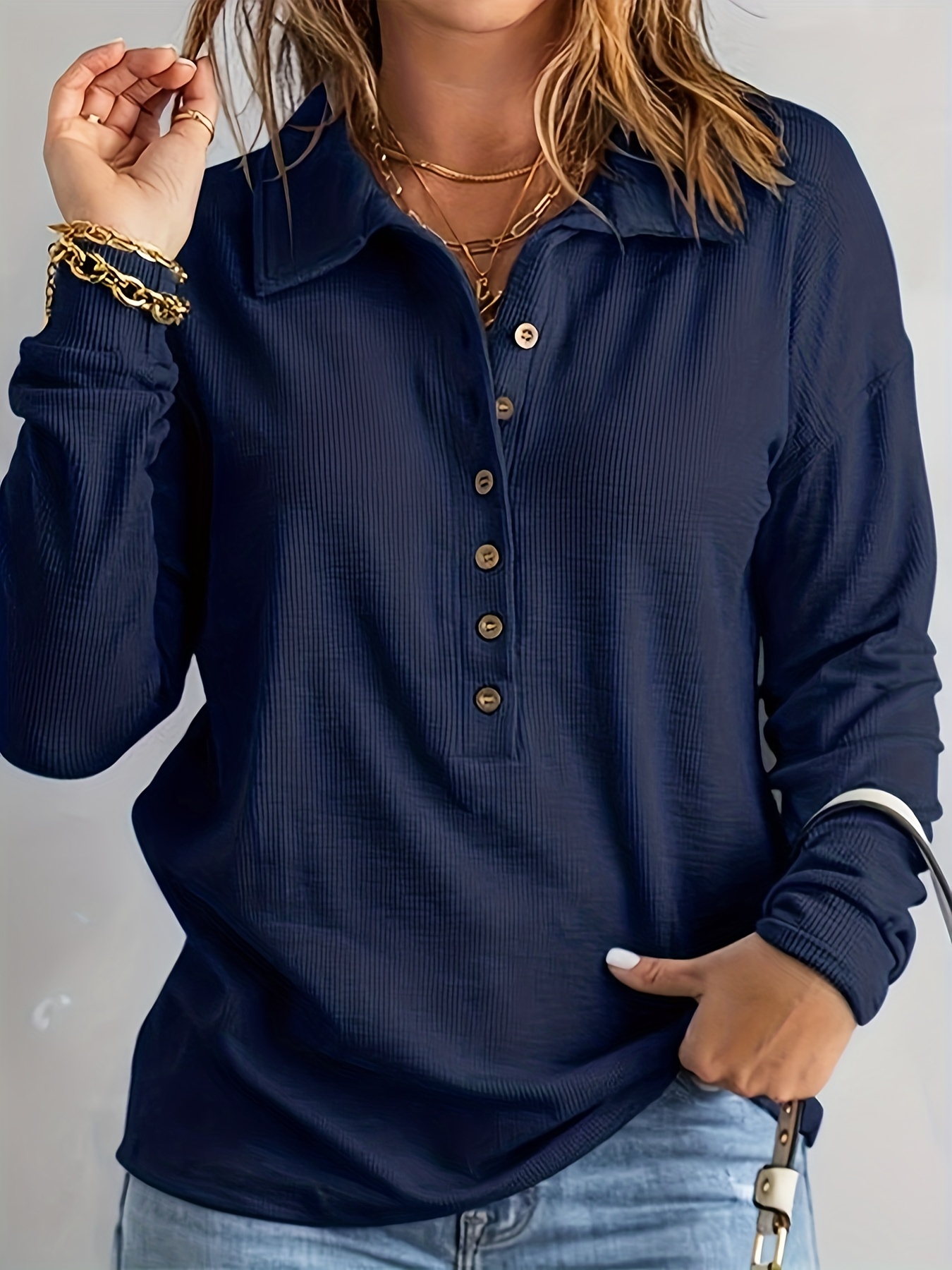 Button Front Long Top Casual Long Sleeve Long Shirt Women's - Temu