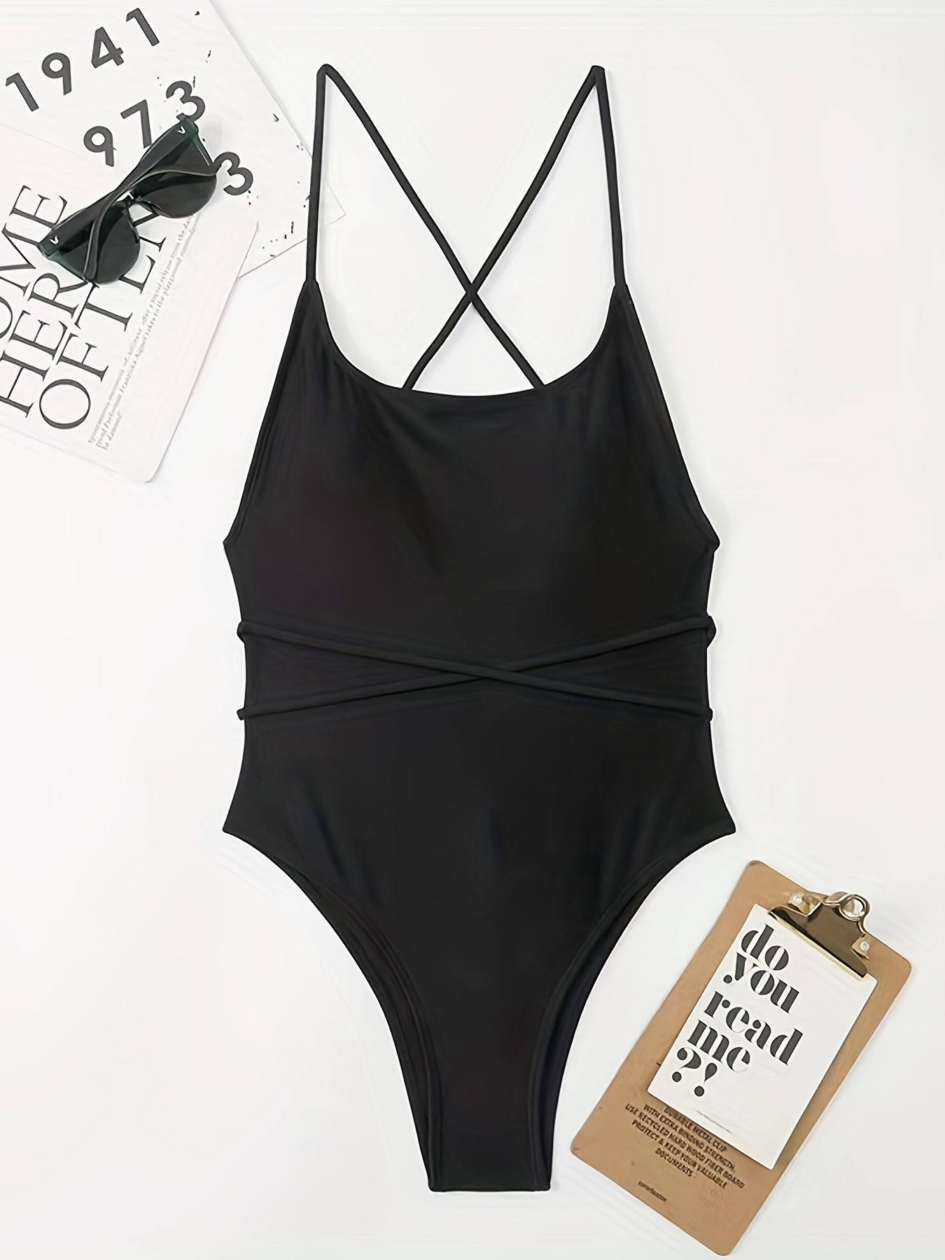 Black Tummy Control Swimsuit, One-Piece Cross Strap Bathing Suit With Sheer  Line Design, Elegant & Slimming, Women's Shapewear & Swimwear