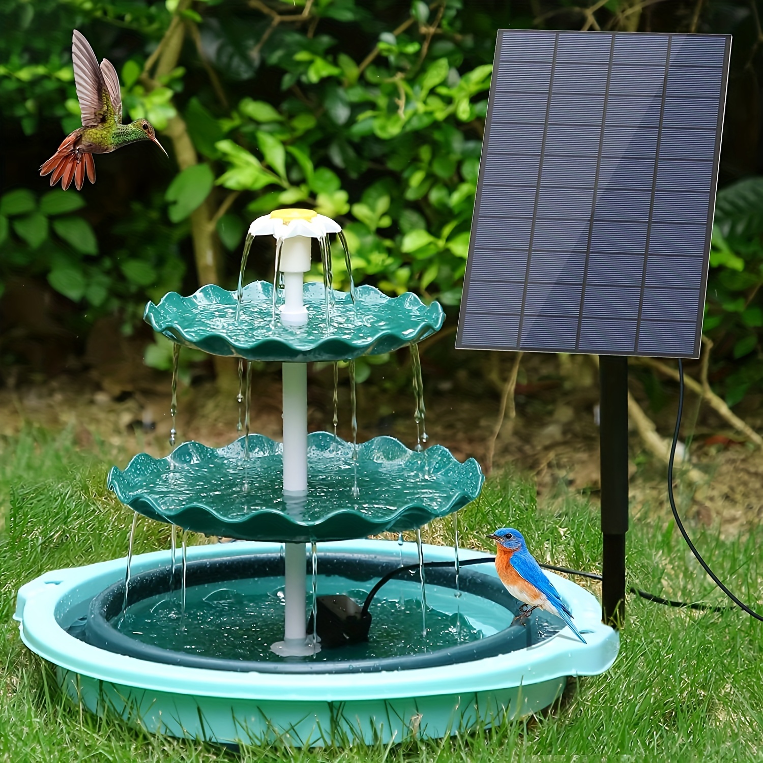 Fuente solar para baño de pájaros, bomba de fuente con energía solar de 1.5  vatios, bombas de agua flotantes para jardín, patio, estanque y piscina