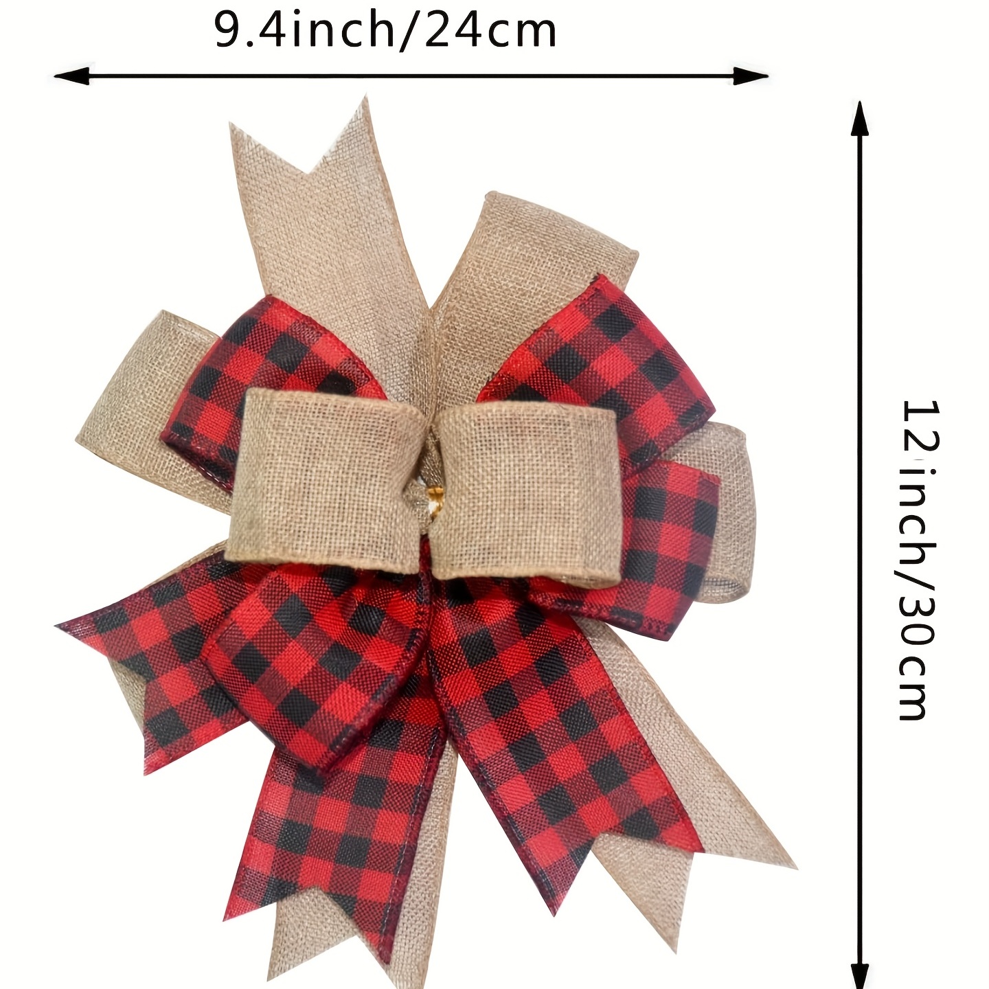 Black White Plaid Gift Bows Burlap Wreaths Bows Christmas Tree Topper for  Wedding Holiday Birthday Party Decoration 12 x 9.4