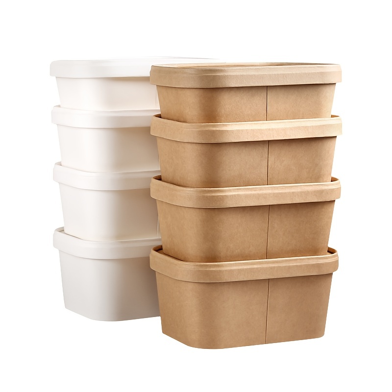 Kraft Brown Food Boxes With Lids And Spoons, Disposable Kraft