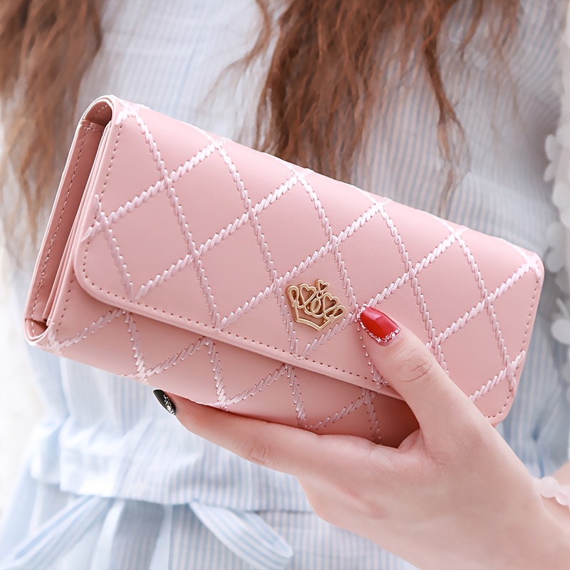 Argyle Embroidery Wallet, Women's Folding Long Money Clip, Clutch Bag  Classic Small Card Purse - Temu Japan