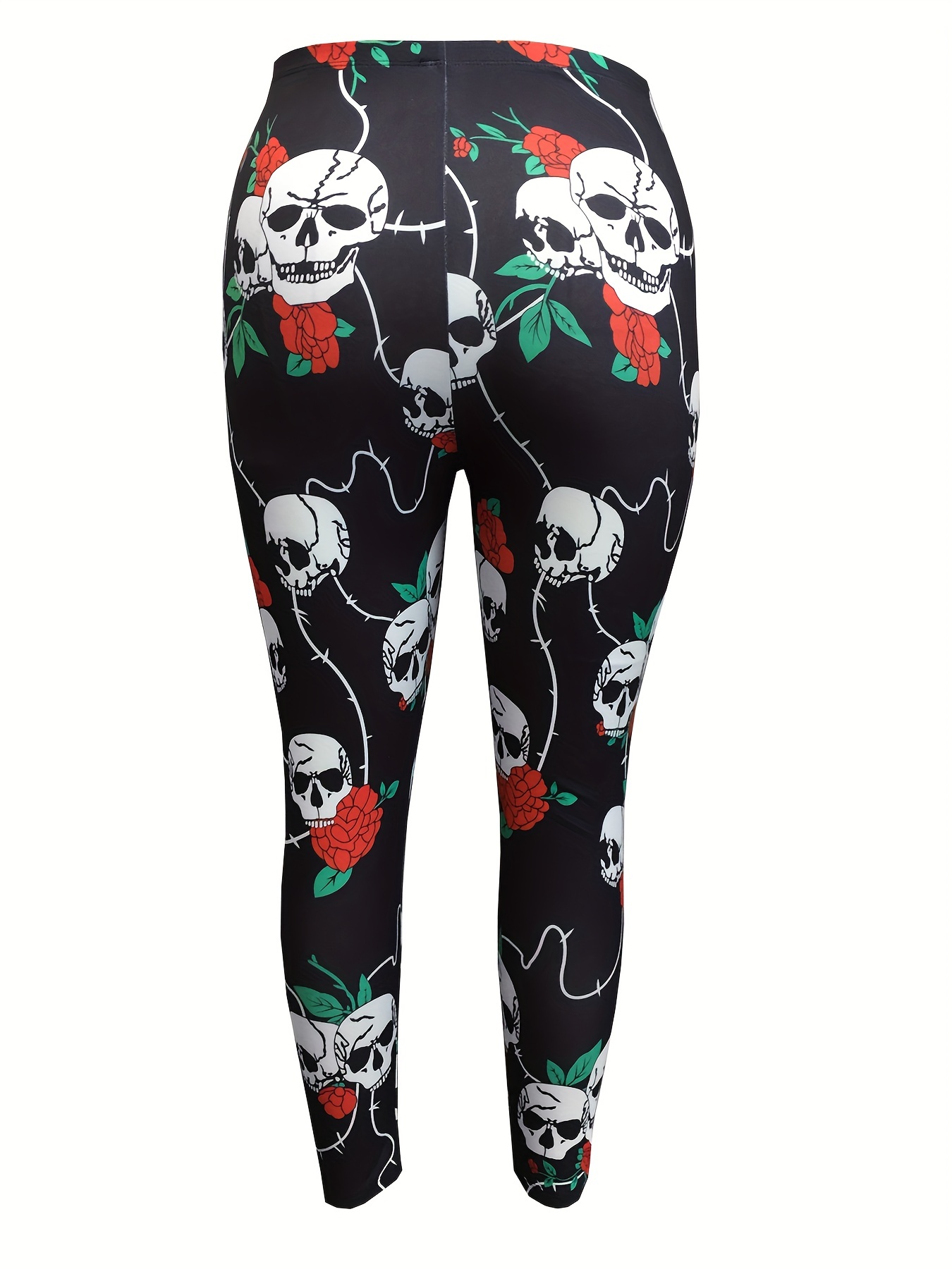 Plus Size Halloween Sports Leggings Women's Plus Rose Skull - Temu