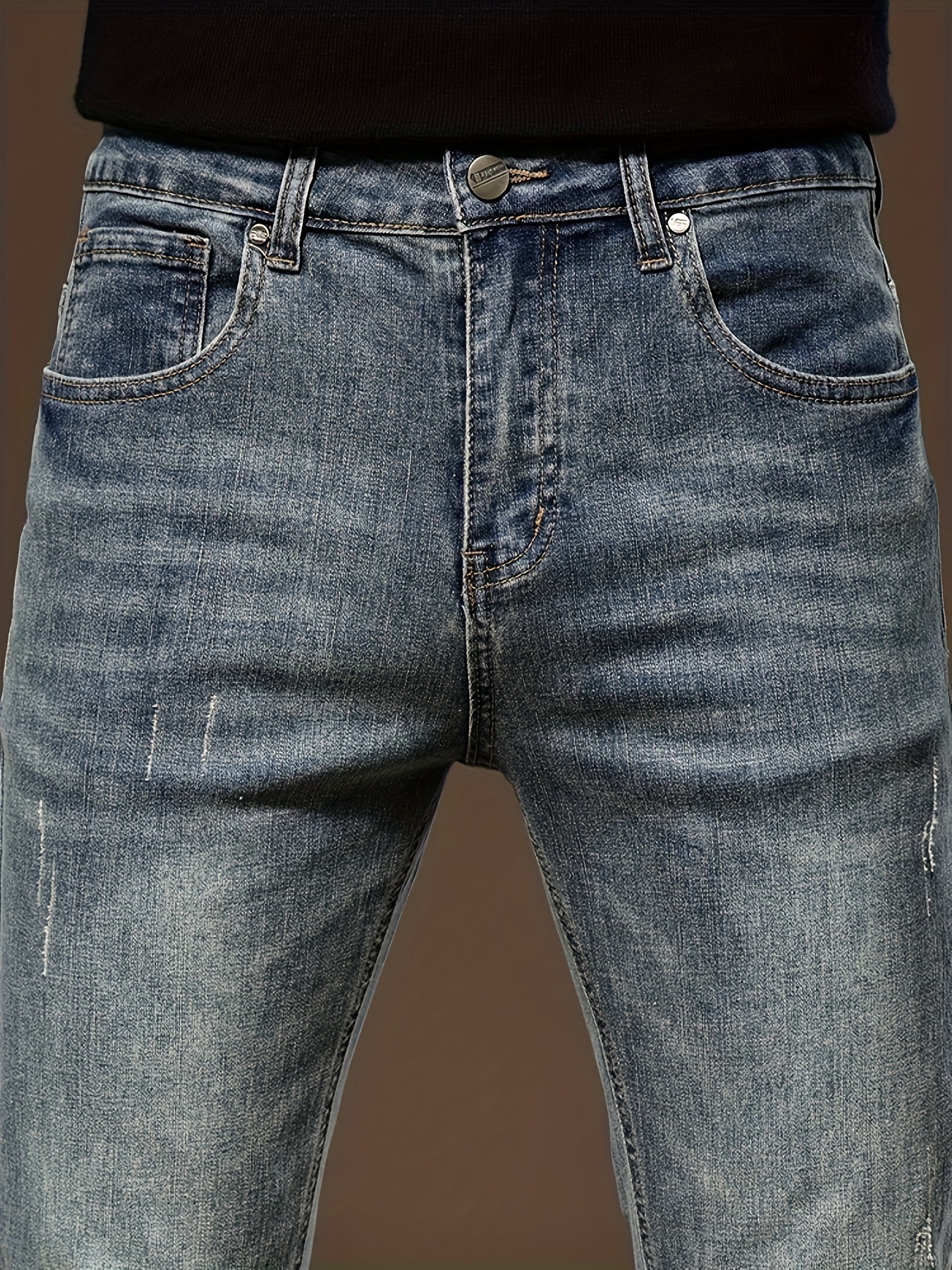 Clásicos Pantalones Mezclilla Color Sólido Hombres Estilo - Temu