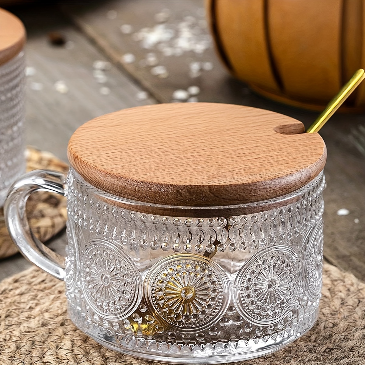 Embossed Glass Coffee Mug With Spoon Coffee Cups With Golden - Temu