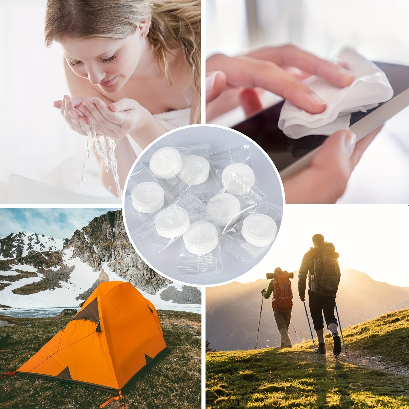 Toallitas comprimidas, toallas o tabletas compactas de papel higiénico,  para viajes, hogar, actividades al aire libre (uso diario (100))