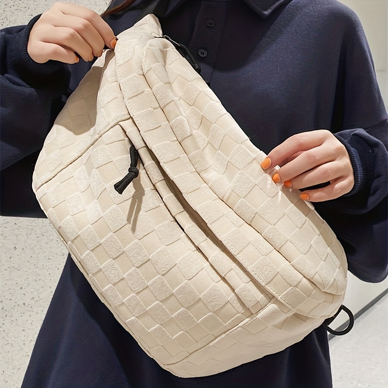 Men's Crossbody Chest Bag Plaid Pattern Shoulder Bag Large