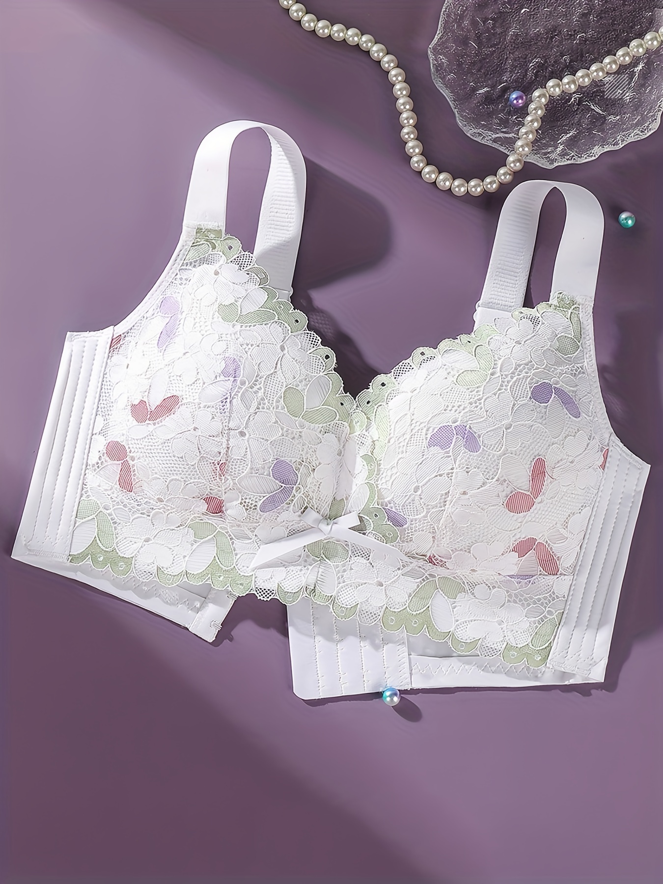 Cute Lace Wireless Bra, Comfy & Breathable Everyday Bra, Women's Lingerie &  Underwear