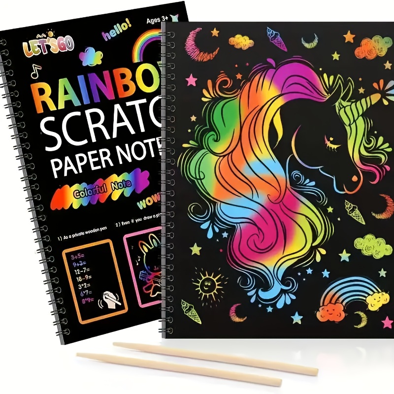 

12 Sheets Rainbow Scratch Off Notebooks Arts Crafts Supplies Set Color Drawing Paper Kit Birthday Game Party Favor Christmas Easter Activity Halloween, Christmas, And Thanksgiving Day Gift