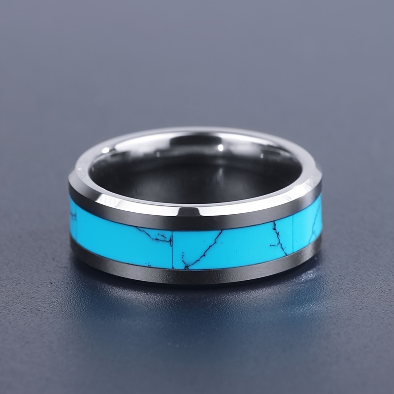 Men's Hip Hop Inlaid Turquoise Stainless Steel Ring
