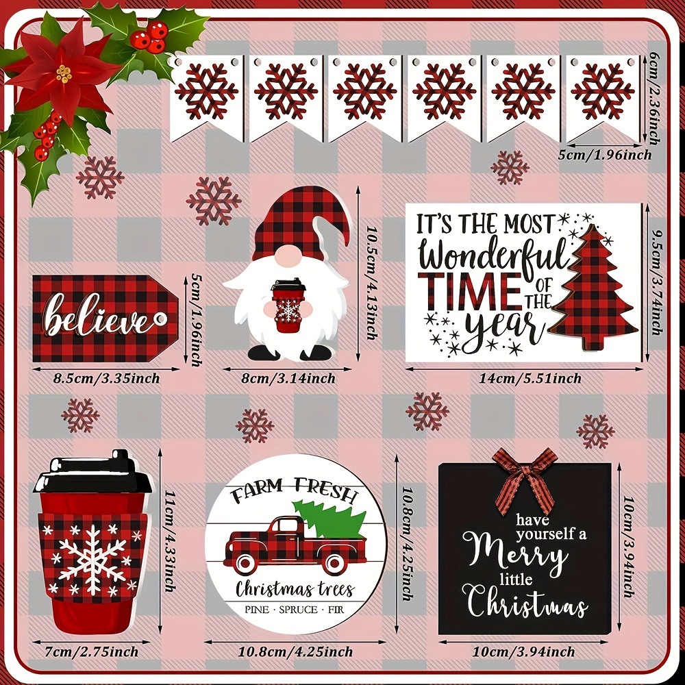 Christmas Decor - Christmas Decorations Indoor - Believe Merry Christmas  Wooden Signs & Buffalo Plaid Gnomes Plush Set - Farmhouse Rustic Tiered  Tray