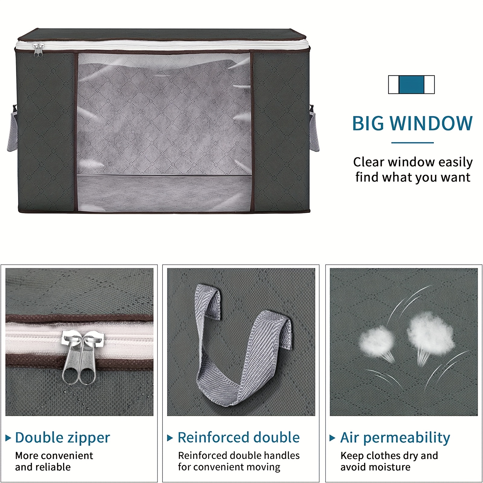 Lifewit Large Capacity Clothes Storage Bag Organizer with Clear Window &  Handle, 90L 3 Pack, Grey