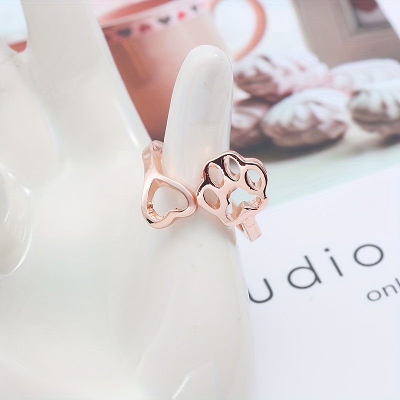 Cute Bear Paw Adjustable Ring Set - 4 Color Open Claw Design, Zinc Alloy, Fits Most Sizes