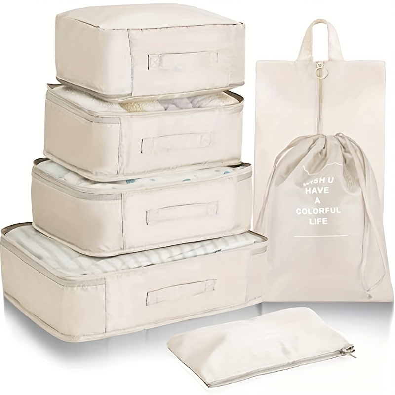 

7pcs Set Travel Packing Cubes, Portable Mesh Luggage Storage Bag, Underwear Clothes Organizer Bag With Shoes Bag