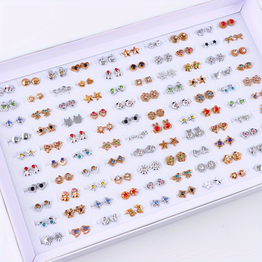 36 Pares de Pendientes de Piedras de Imitación Elegantes y Coloridos para Mujeres - Mezcla de Diseños Florales, Corazones, Geométricos, Perfectos para el Uso Diario y Regalos de Fiesta, Pendientes para Cada Día | Conjunto de Pendientes Estilizados | Pendientes de Piedras de Imitación