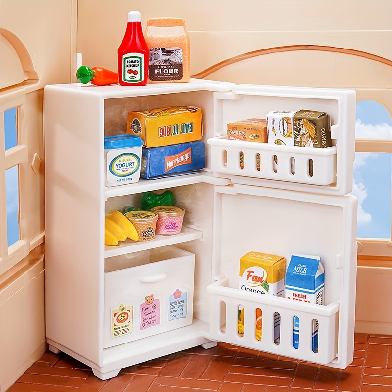 Kisangel Casa de muñecas Nevera 1 Set Cocina Simulación Refrigerador  Muebles de Plástico Niño Juguete Conjunto Miniatura Frigorífico