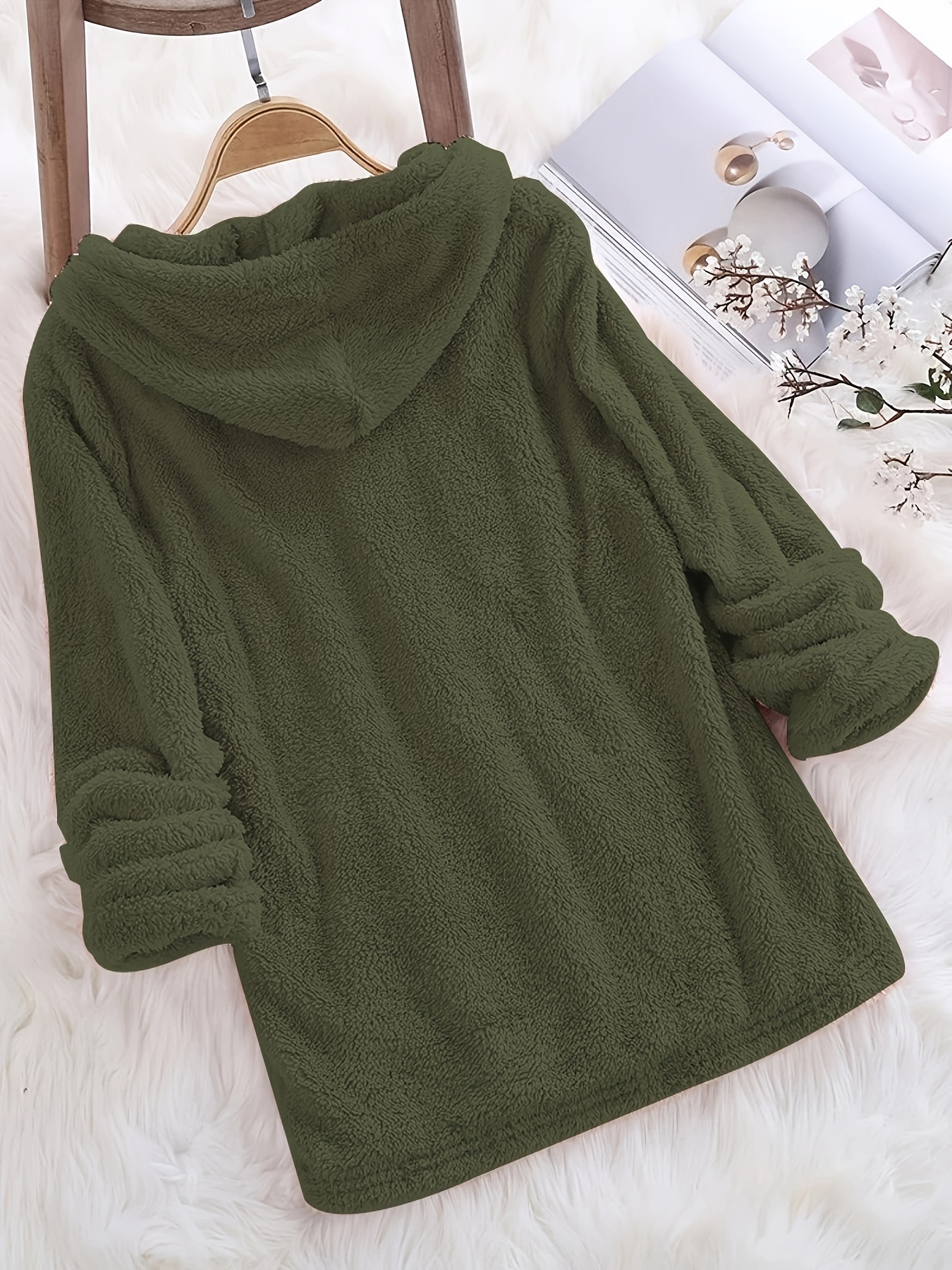 Fleece Solid Hoodie Casual Long Sleeve Hoodies Sweatshirt Temu