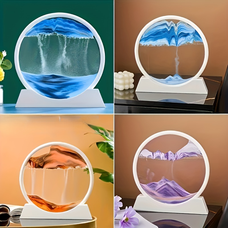 Creative Moving Sand Art Picture Rotatable Round Glass Flowing Sand  Painting 3D Sandscape Hourglass Quicksand Home Decor Gifts