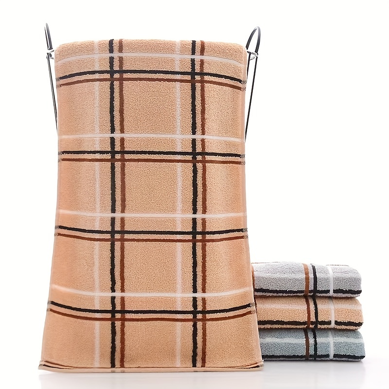 1pc Coffee Brown Plaid Patterned Towel For Face, Bath, Home Use