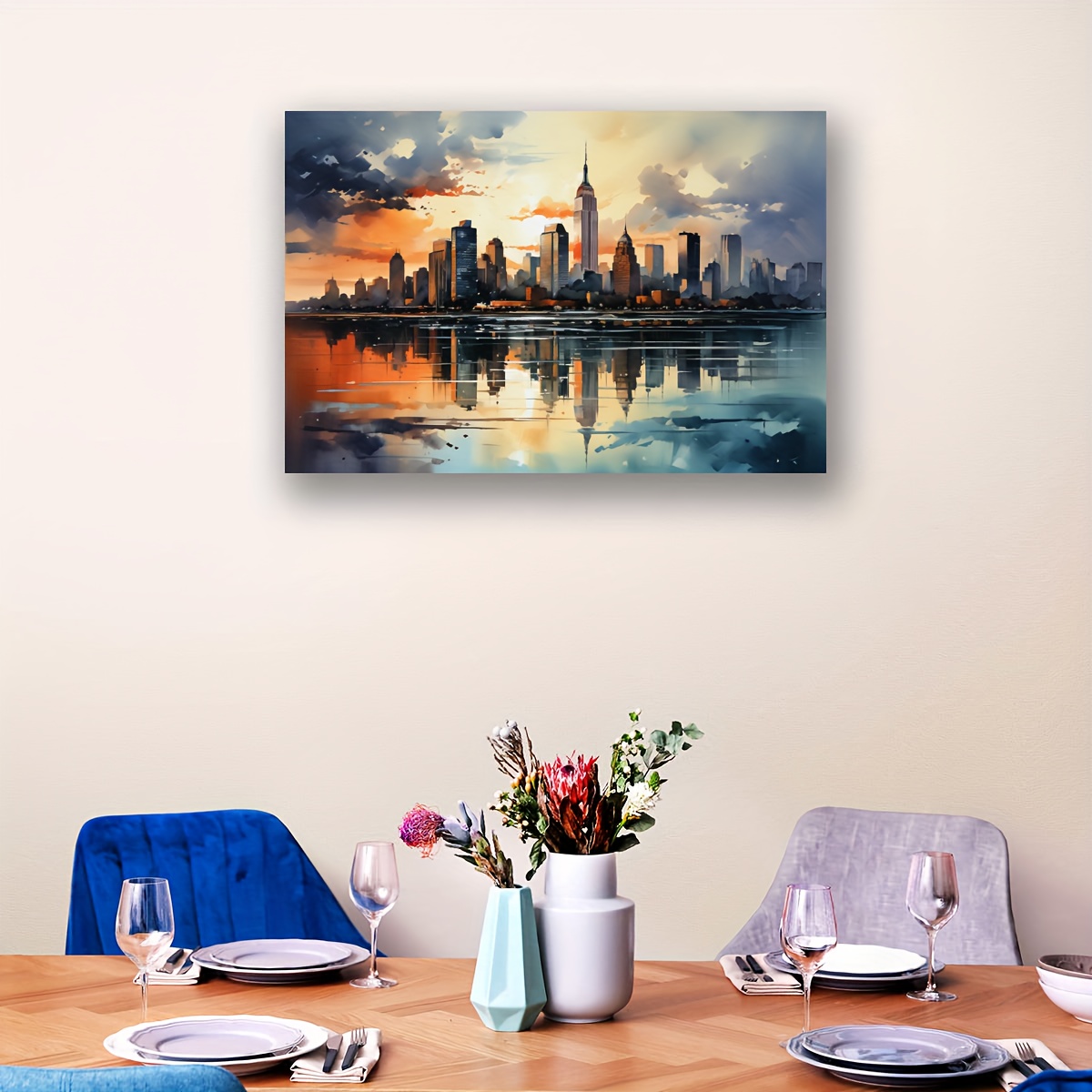 1pc Stampa Tela Moderna Skyline New York, Riflessione Panorama Urbano, Arte  Parete, Dipinto Bagno, Camera Letto, Ufficio, Soggiorno, Decorazione Casa -  Casa E Cucina - Temu Italy