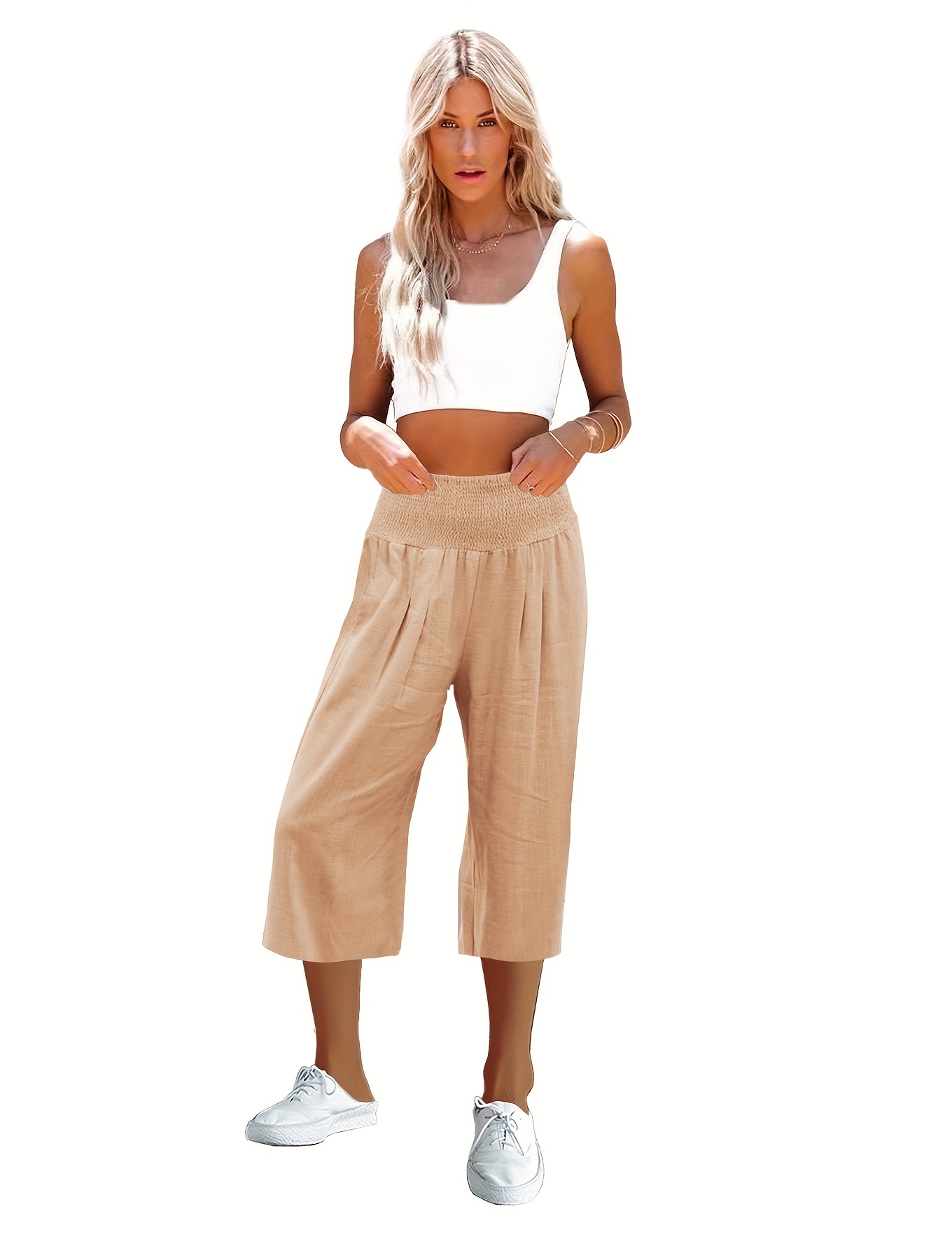 Drawstring Womens Capri Pants Wide Leg Summer Loose Fit Crop Pants and  Capris Casual Linen with Pockets for Women, White, Small : :  Clothing, Shoes & Accessories