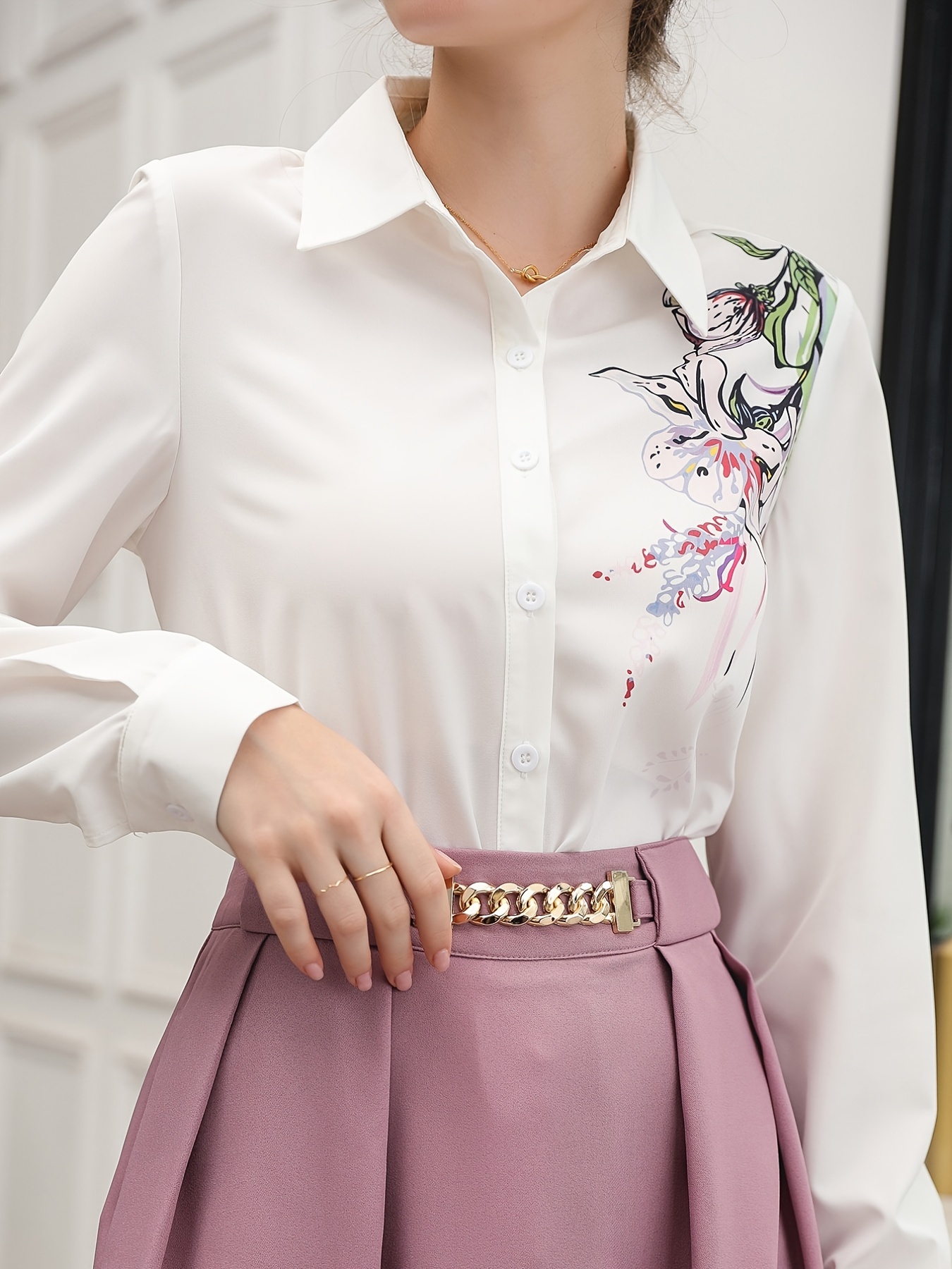 Feminino elegante rendas floral camisas de escritório formal manga