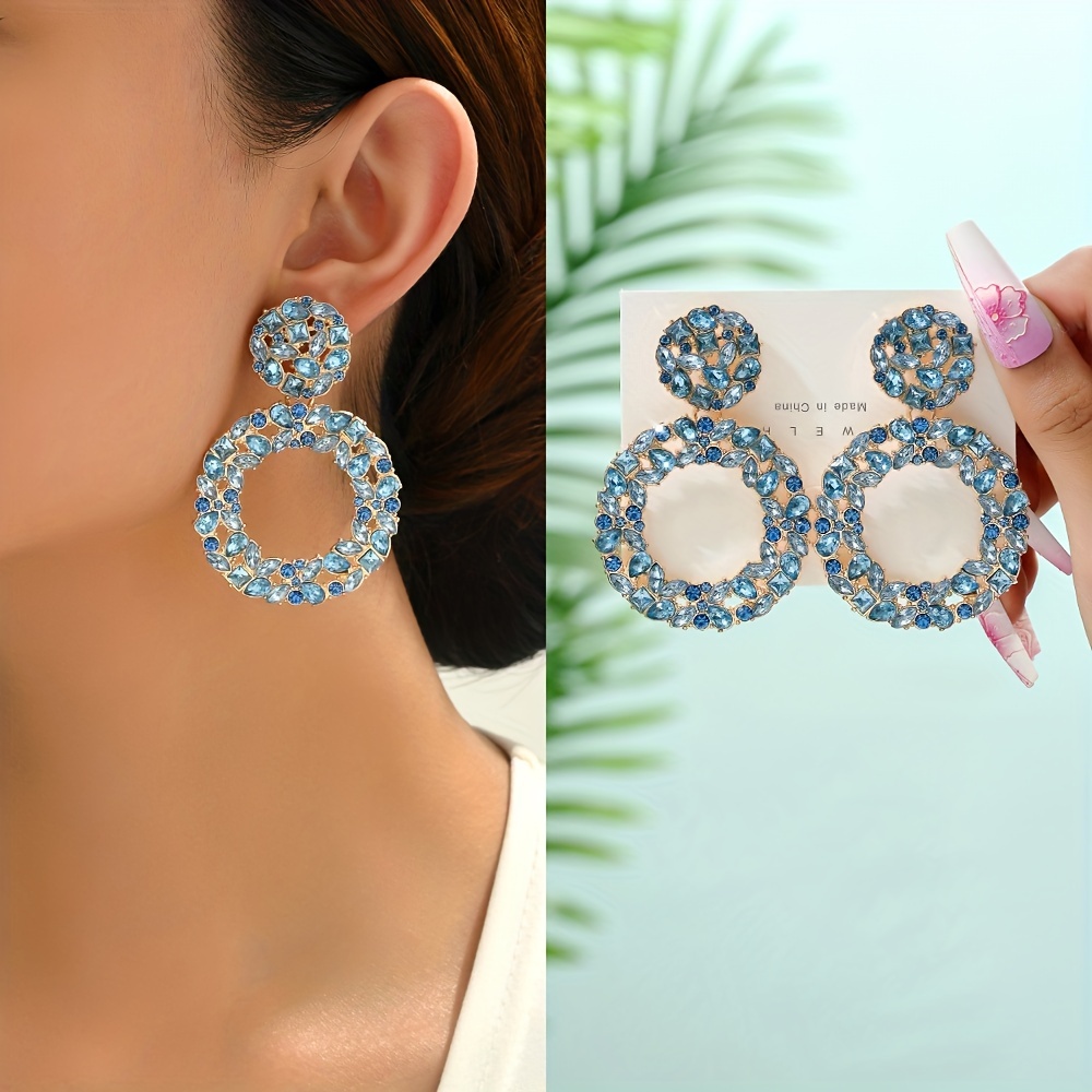 Exaggerated Rhinestone Round Dangle Earrings