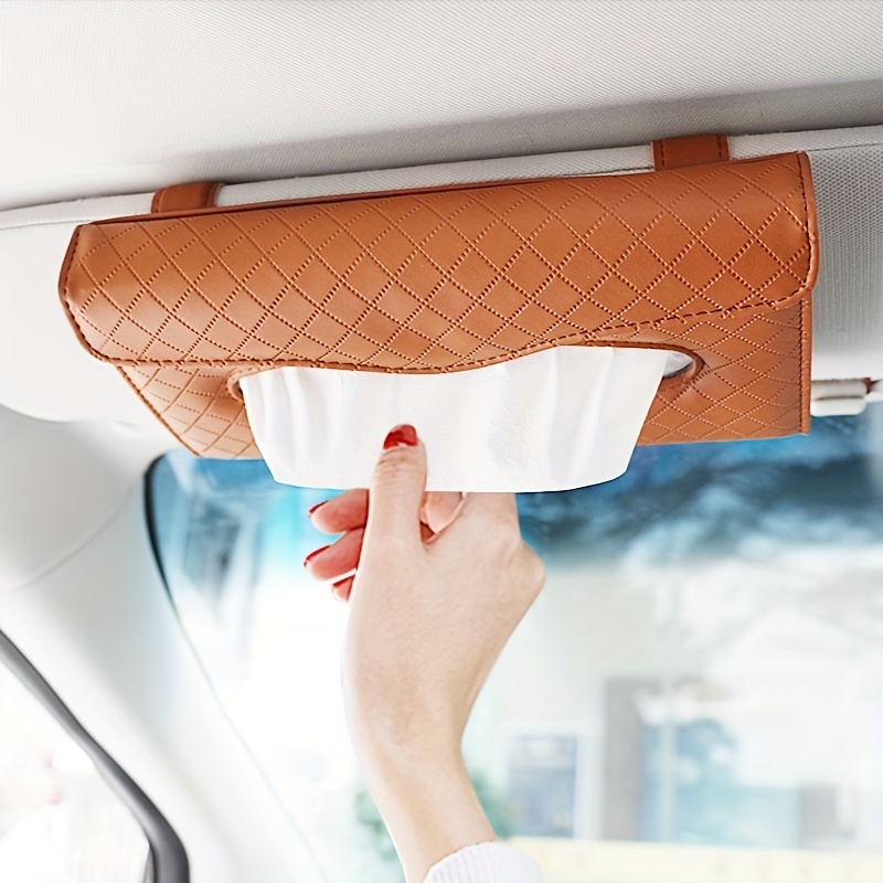 Car Sun Visor Tissue Boxes Tissue Holder Pu Leather Hanging - Temu