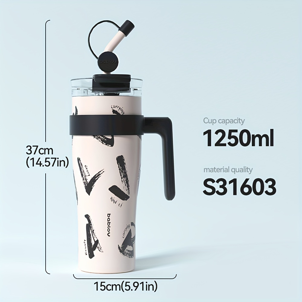 40oz Handle Insulated Tumbler With Straw, 1250ml Large Capacity