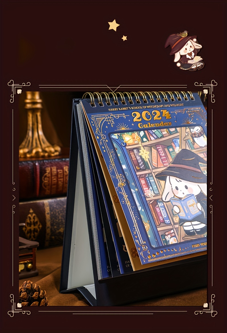 2024 Desk Calendar Magic College Rabbit Blue Mint Green Temu