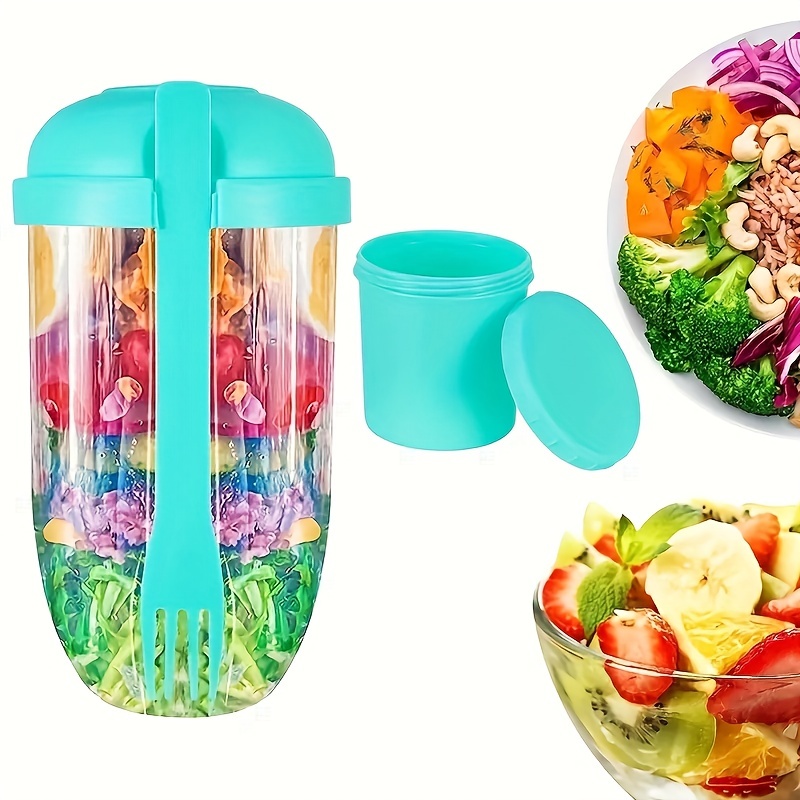 1pc, Salad Cup, Salad Meal Shaker Cup, Plastic Healthy Salad Container  Fork, Salad Dressing Holder, Salad Cup For Picnic Lunch Breakfast, Kitchen  Stuff, Kitchen Gadgets, Back To School Supplies 1000ml/33.8oz