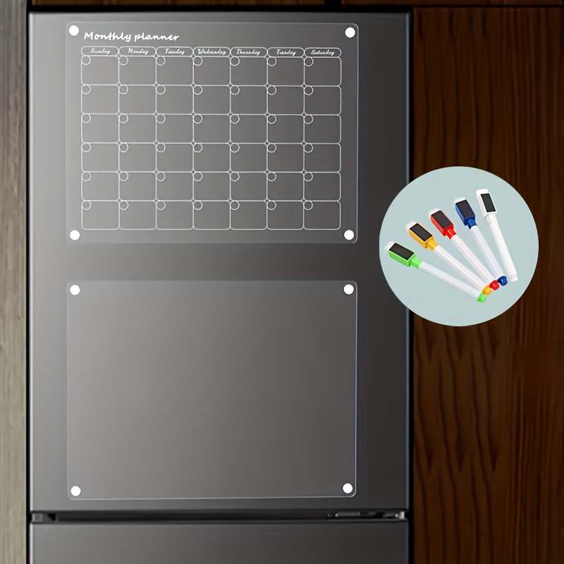 Pizarra magnética acrílica de borrado en seco para refrigerador, 2 piezas  de 9 x 13 pulgadas calendario magnético acrílico transparente para