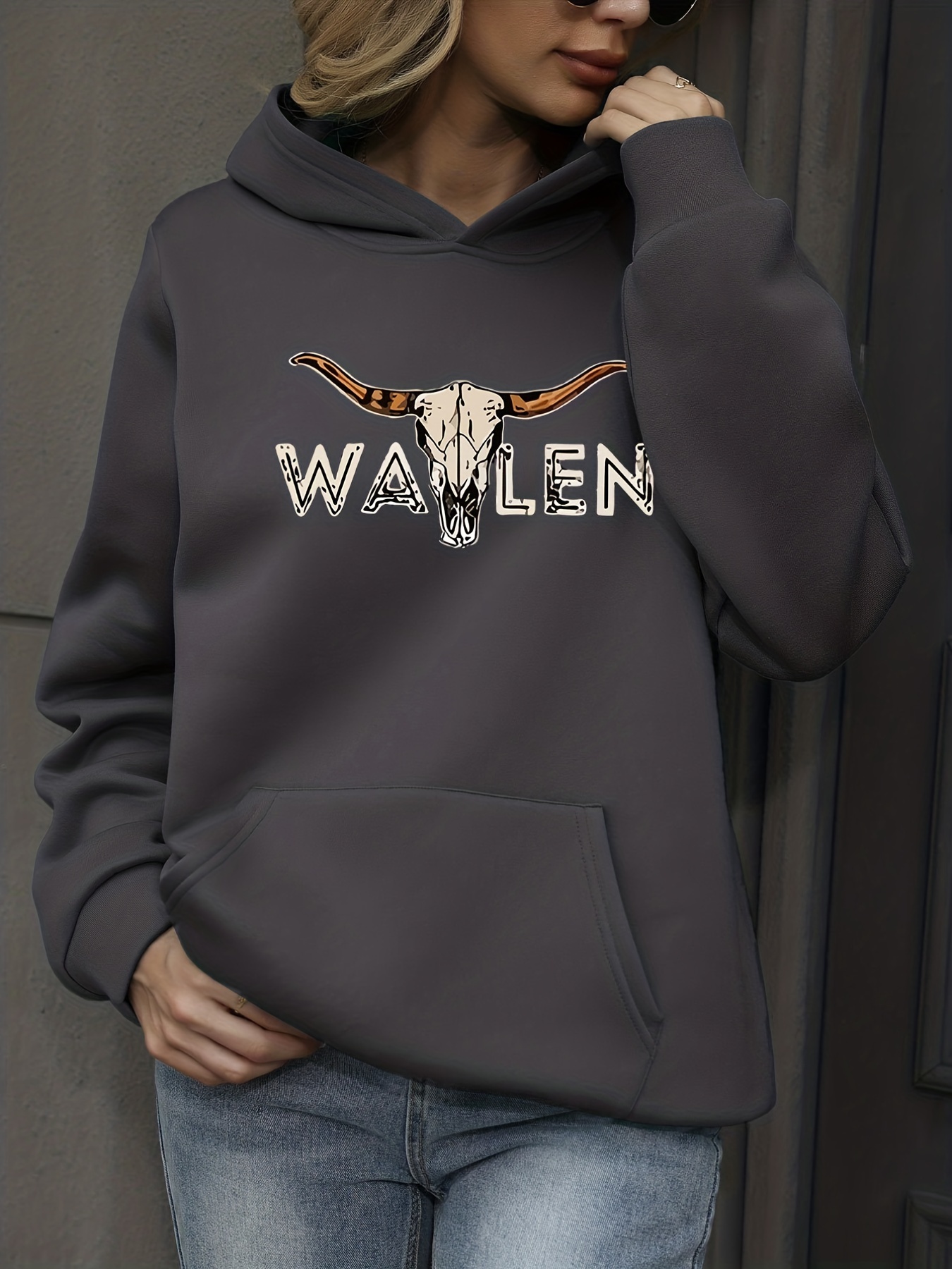 Wallen Print Hoodie Drawstring Casual Hooded Sweatshirt For - Temu