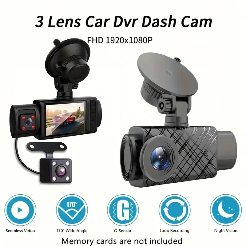 Caméra De Tableau De Bord DVR De Voiture HD 1080P À 3 Objectifs - Capturez  Chaque Instant Sur La Route !