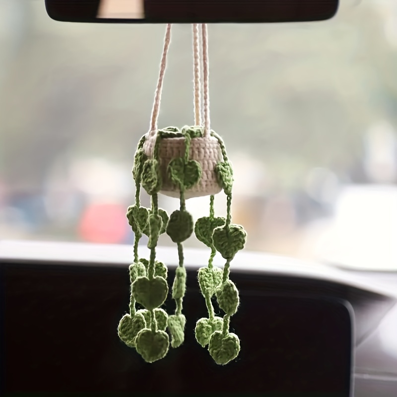 Boho Car Plants GP27 Crochet Rear View Mirror Accessories, Cute Auto  Pendant Crochet Plants Hanging Baskets, Green Vehicle Interior Aesthetic  Decor Hanging Ornament for Women Men (Style 2) 