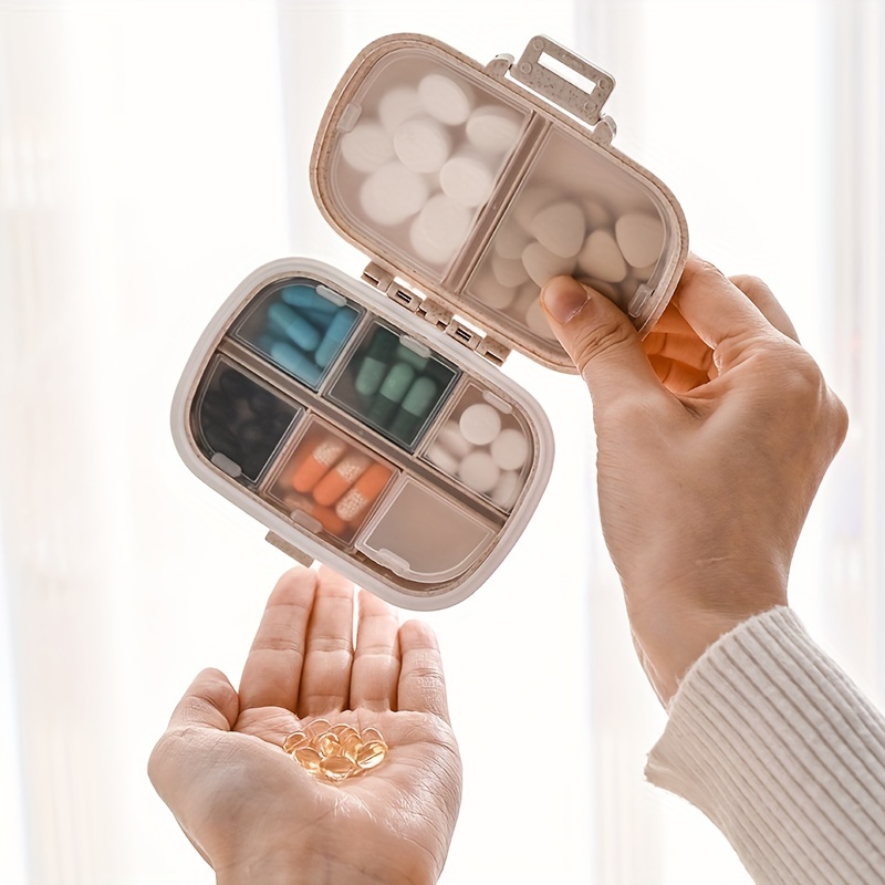 8-Compartment Sealed Pill Box for Travel Medicine Storage