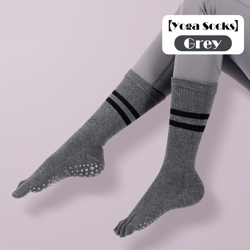 1pair Women's Anti-slip Stripe Glue Toe Socks With Mid-tube, Professional  Pilates Socks, Non-slip Sports Yoga Socks