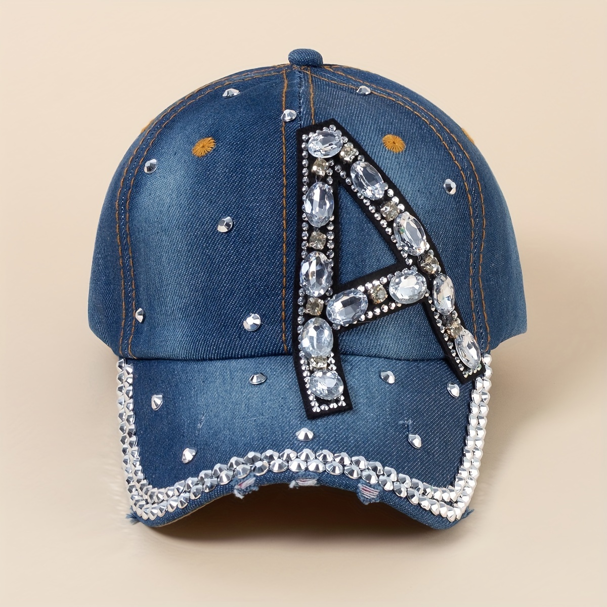 Denim Washed Baseball Cap Butterfly Feather Patch Distressed Casual Dad Hats