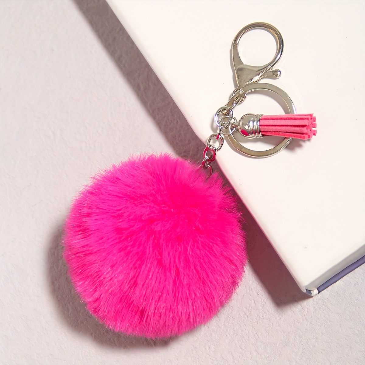 Pink fur keychain, Light pink real fur Pom Pom, fur fox ball keychain, fur  charm, fur key ring, fur bag charm pendant.