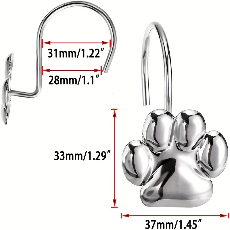 12pcs Paw Print Shower Curtain Hooks - Rust Proof and Fashionable